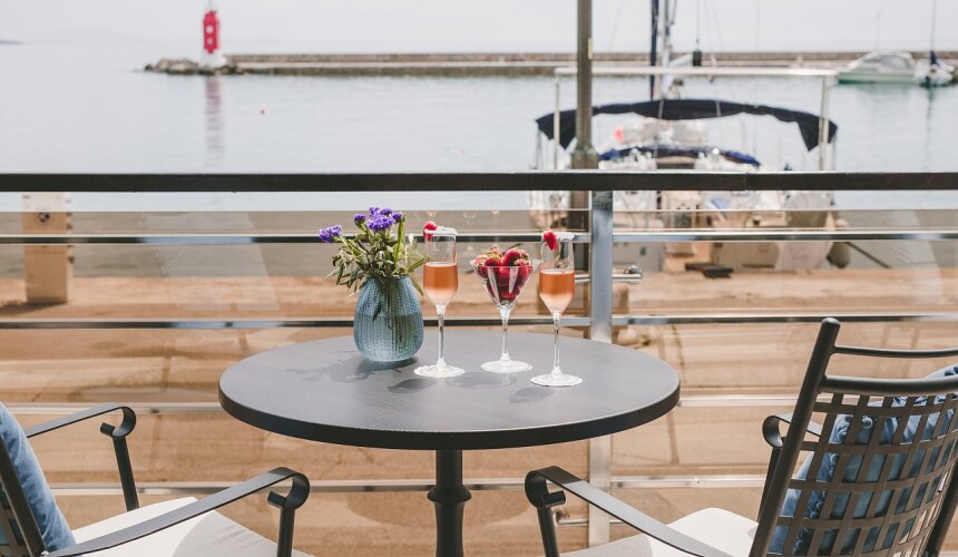 The terrace of Marina Blue restaurant